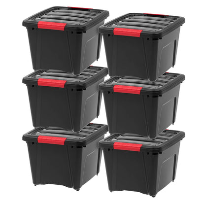 IRIS USA 6 Contenedores de 19 Qt con Tapa, Negro | Acabado negro que oculta el contenido. Ideal para ropa de cama, decoración y clóset. Diseño anidable. - 19 Qrt - 18 L. - Paquete de 6