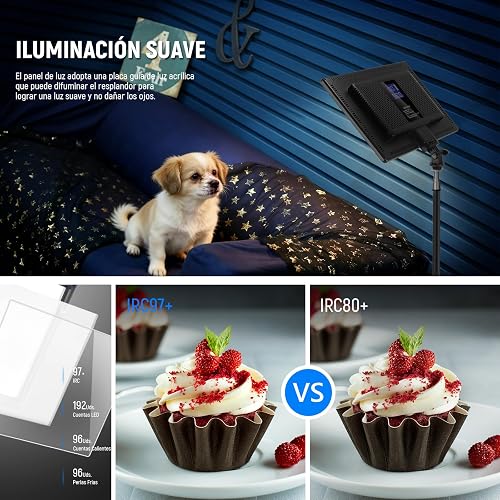NEEWER NL-192AI Kit 2 Paneles LED de Video 13" con Trípodes | Bi Color, Regulables, Batería 4000mAh, 3200K-5600K, CRI97+, USB, para Estudio, Streaming y YouTube, Negro