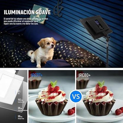 NEEWER NL-192AI Kit 2 Paneles LED de Video 13" con Trípodes | Bi Color, Regulables, Batería 4000mAh, 3200K-5600K, CRI97+, USB, para Estudio, Streaming y YouTube, Negro