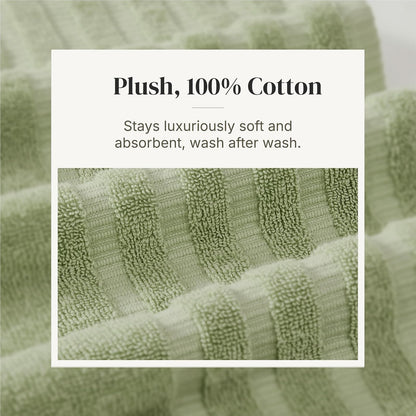 Amrapur Overseas Juego de Hilo teñido Oxford Rayas Jacquard/sólido Ultra Suave 500 G/m2, 100% algodón Peinado Juego de Toallas [Verde Salvia]