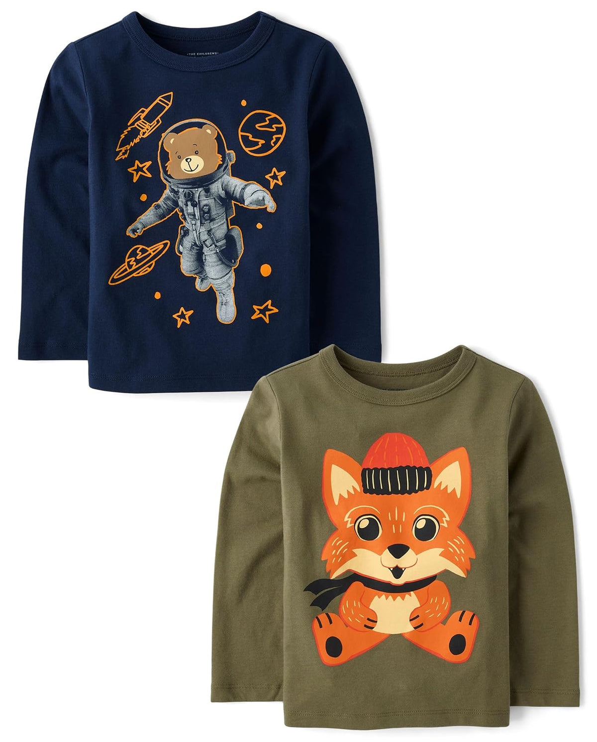 The Children's Place Playera Manga Larga Bebé Paquete de 3 - 2T - Gorro - Oso Astronauta