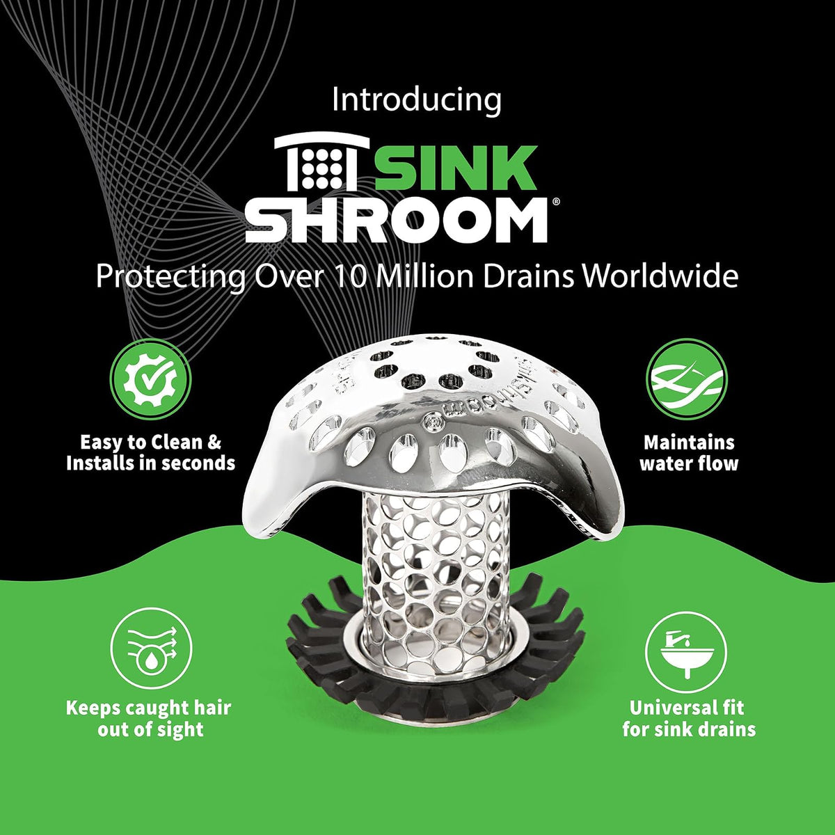 SinkShroom Protector de Drenaje de Fregadero de baño Ultra revolucionario, Acero Inoxidable