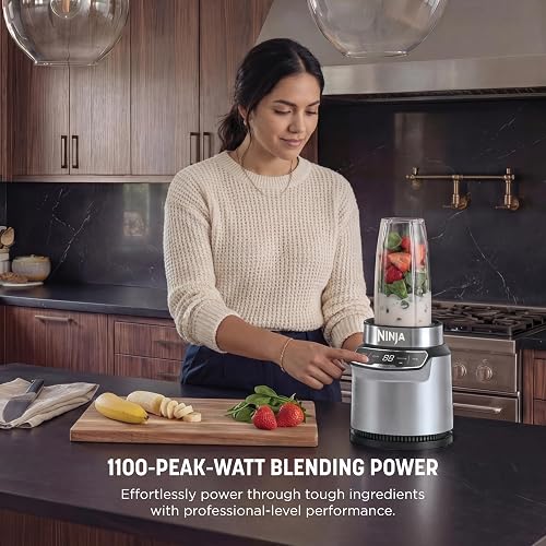 Ninja Nutri-Blender Pro 1000W 2 Auto-iQ Pro Extractor Plata BN401 | Pro Extractor Blades Extrae más Nutrientes | 2 Auto-iQ | Boquilla sin Derrames | Recetario Incluido