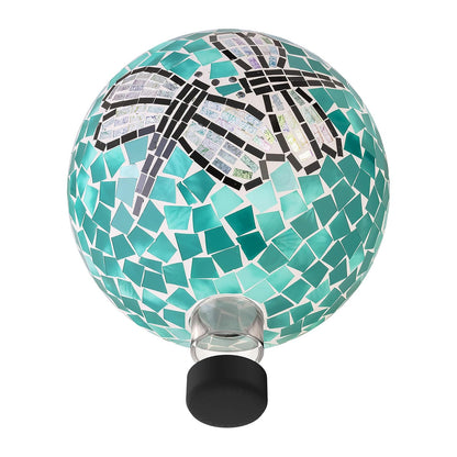 Alpine Corporation Globo de Vidrio de Mosaico de 10" de Diámetro para Interior/Exterior para Observación de Jardín, Diseño de Dúo de Libélulas