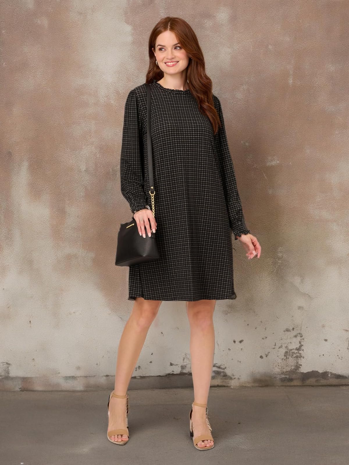 Adrianna Papell Vestido de Punto con Cuello Fruncido Estampado Vestido Mujer