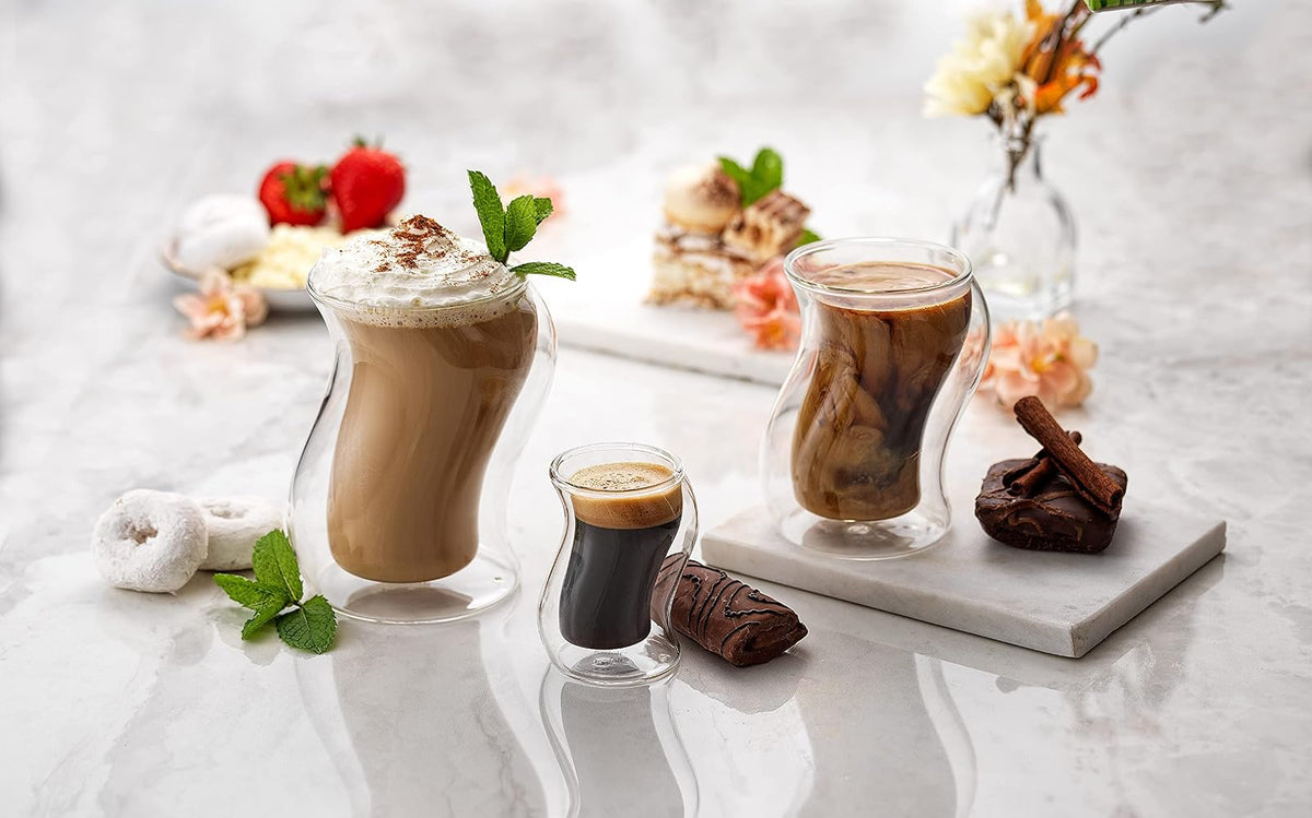 JoyJolt Pivot Espresso Shot Glass - Juego de 2 tazones de café expreso con diseño singular - Lentes de café expreso de doble pared para uso doméstico o profesional
