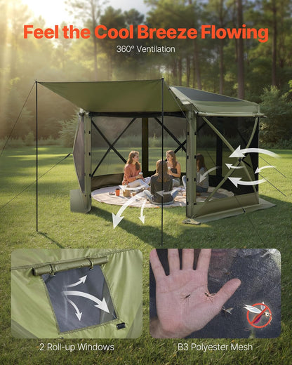 VEVOR Carpa Plegable de 6 Lados 3,6 x 3,6 m, Pérgola de Jardín con Techo Desmontable y Bolsa de Transporte, Carpa de Exterior para 8 a 10 Personas, para Fiesta, Camping, Playa, Patio, Jardín, Verde