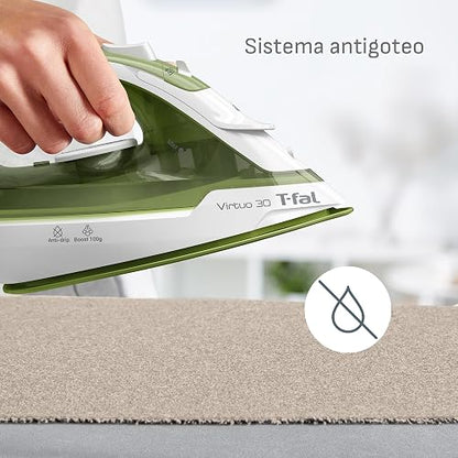 T-fal Plancha de Vapor Virtuo 30 Forest FV2C44U0 | Suela de cerámica para fácil deslizamiento, 1400 W de potencia, calentamiento rápido de 30 segundos