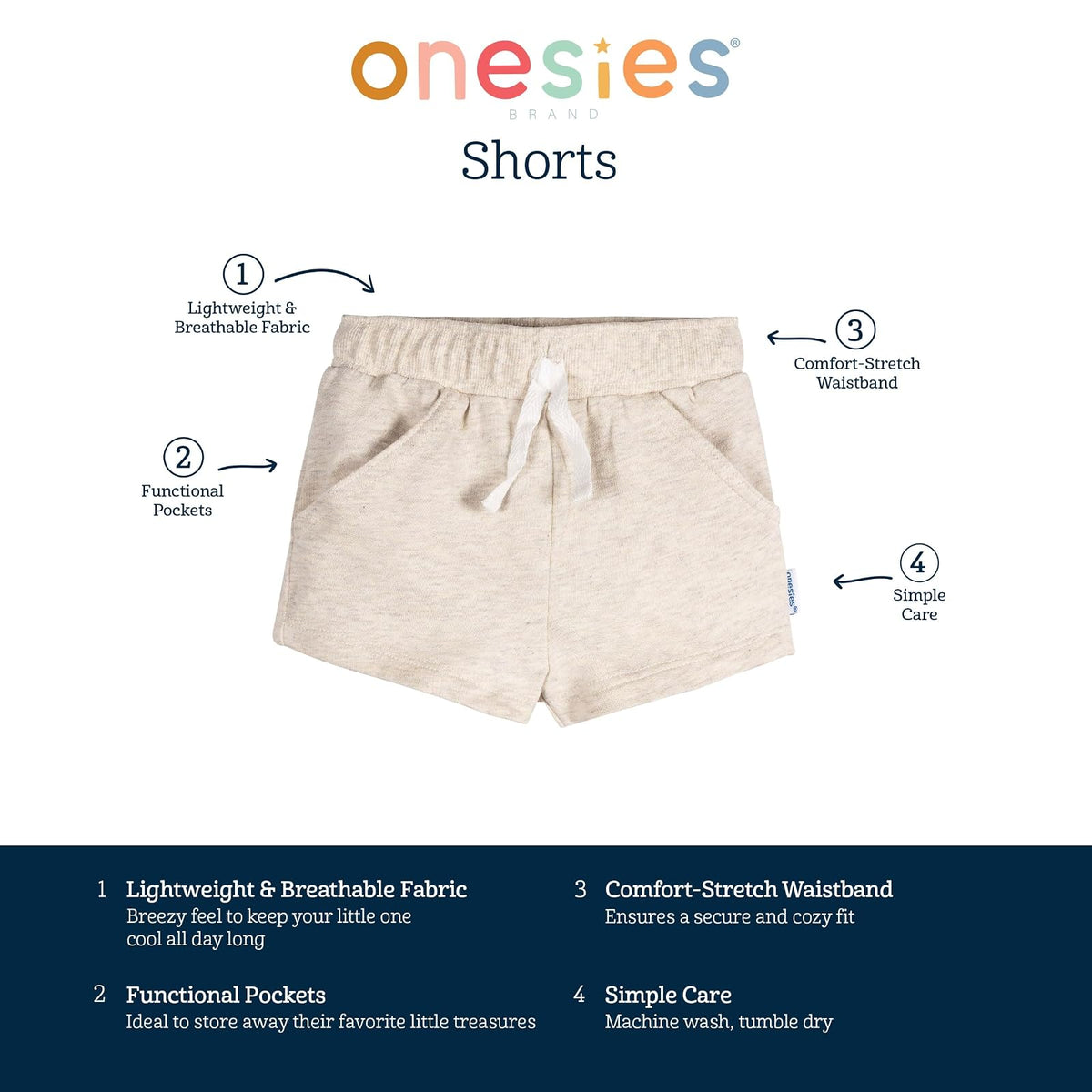ONESIES Unisex Baby 3-Pack Knit Shorts Pantalones Cortos Unisex bebé