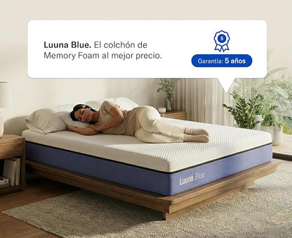 Luuna Blue Colchón Individual, Colchón Memory Foam, 24cm de Altura, Firmeza Media, Colchones en Caja, 3 Capas de Espuma de Alta Densidad, Colchón Fresco