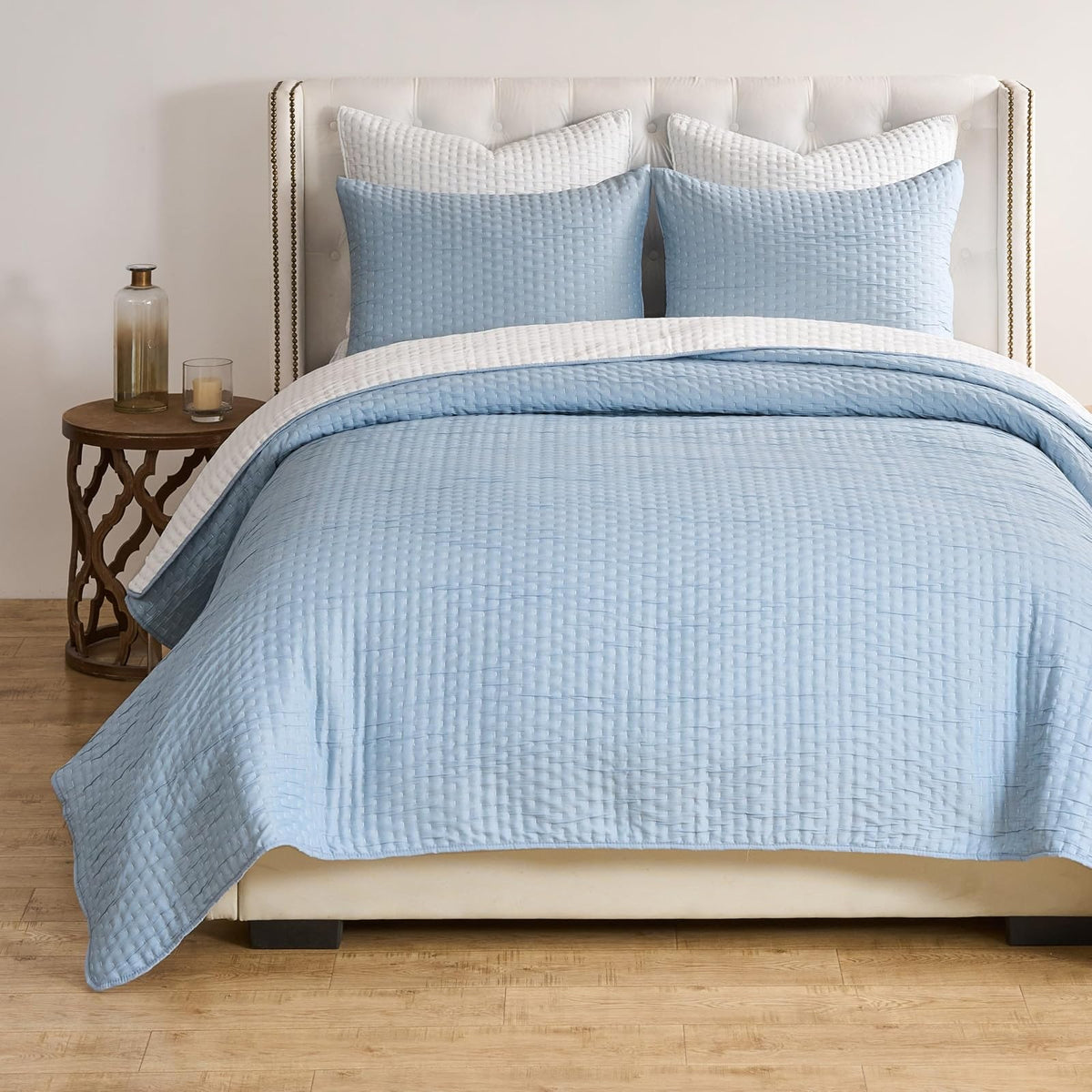 Greenland Home Homestead - Juego de Colcha, Cubrecama Matelassé Tejido, Reversible, 2 Piezas, Tamaño Individual, Azul Cielo