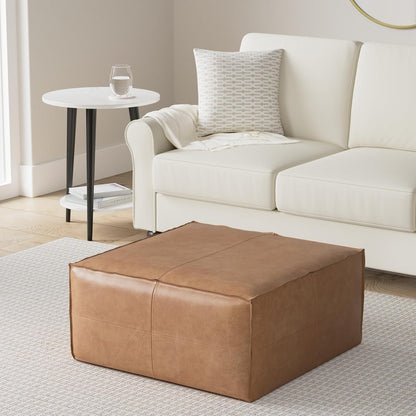 SIMPLIHOME Brody - Mesa de Centro Cuadrada Grande de 30 Pulgadas de Ancho, Color café Envejecido, otomana de Piel sintética Vegana, reposapiés o Asientos adicionales para Sala de Estar, montado