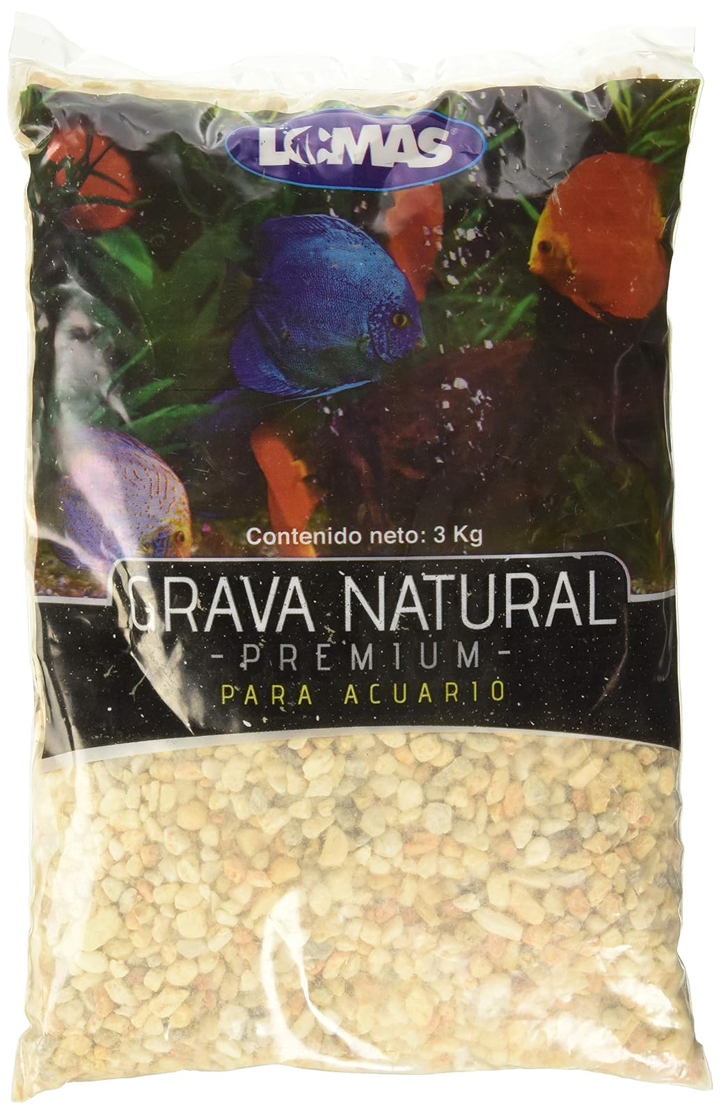 Lomas Grava P/Acuario - Grano Grueso 3 kg + Plantas para Acuario 3" (7.5 cm), 6 Piezas