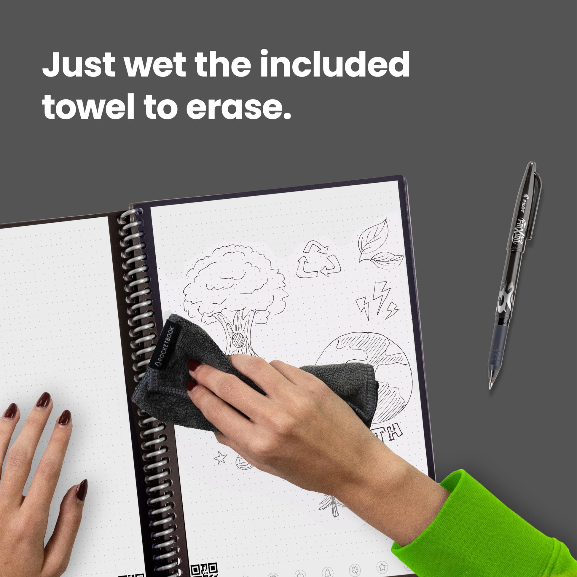 Rocketbook Core Carta, Cuaderno Inteligente, Patrón de cuadrícula, Reutilizable, Negro