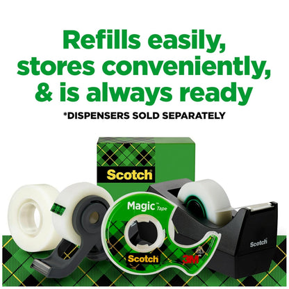 Scotch Magic Tape, invisible, suministros de oficina en casa y suministros de regreso a la escuela para la universidad y las aulas, 6 rollos