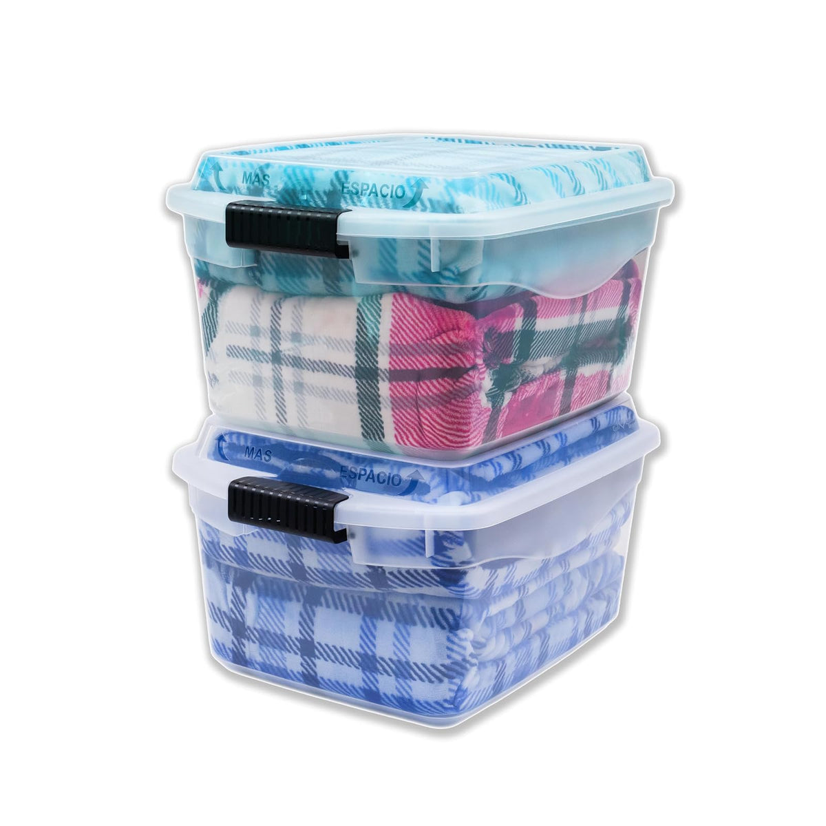 JOY Caja de Almacenamiento de Plástico con Broches de Seguridad, Paquete de 2, Capacidad de 20 Litros + 3 Litros en la Tapa! Ideal para Organizar Ropa, Juguetes y Todos Tus Objetos (45x34x24 cm)