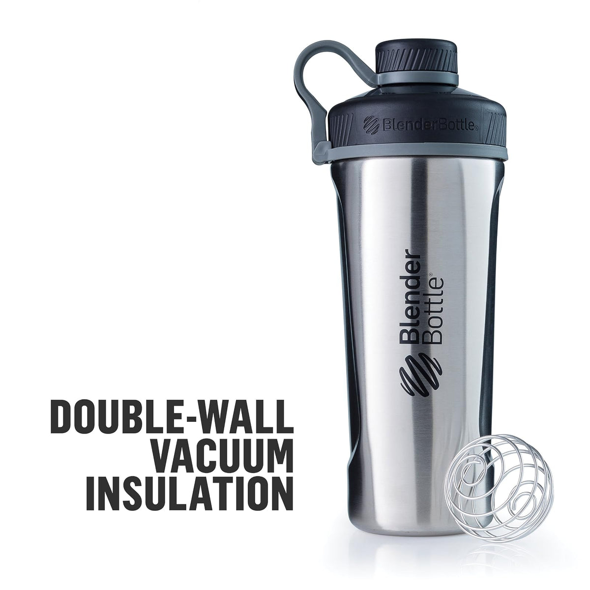 BlenderBottle Radian de acero inoxidable | Botella de agua | Botella mezcladora de batidos de proteínas | con batidor Blenderball | libre de BPA |Blanco - 770ml