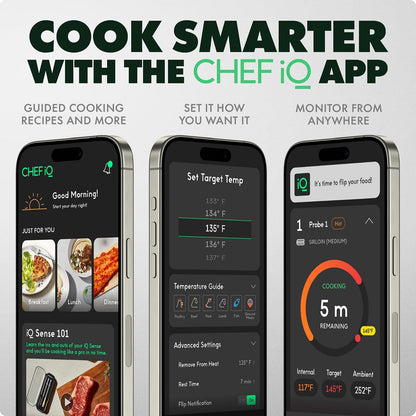 CHEF iQ Sense [modelo 2025] | Termómetro inalámbrico inteligente para carne | Sonda ultrafina | Rango ilimitado WiFi | 1200 °F (1200 °F) seguro para el calor | 5 sensores | barbacoa, parrilla, horno