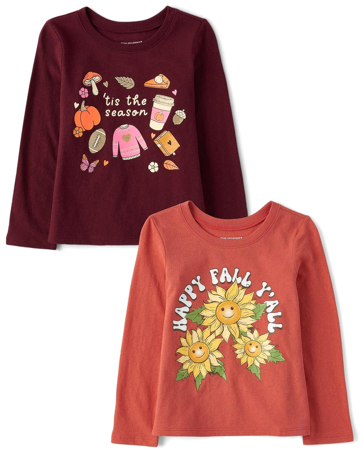 The Children's Place Playeras Manga Larga Bebé y Niño Paquete Festivo - 5T - Tis the Season - Happy Fall