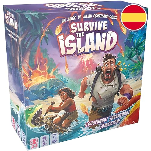 Survive The Island, Juego de Mesa de Supervivencia, 2-5 Jugadores, 45 Minutos por Partida, Edad 8+ Años, Tablero Hexagonal con Criaturas y Volcanes, Español