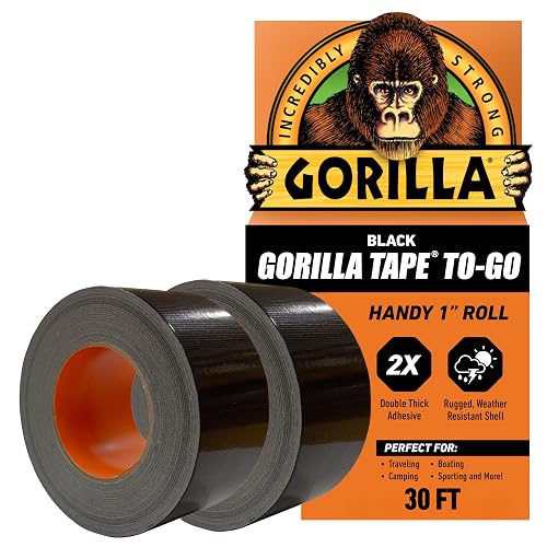 Gorila Cinta Americana To-Go, Paquete de 2, Negro | calcomanía de doble grosor, respaldo reforzado