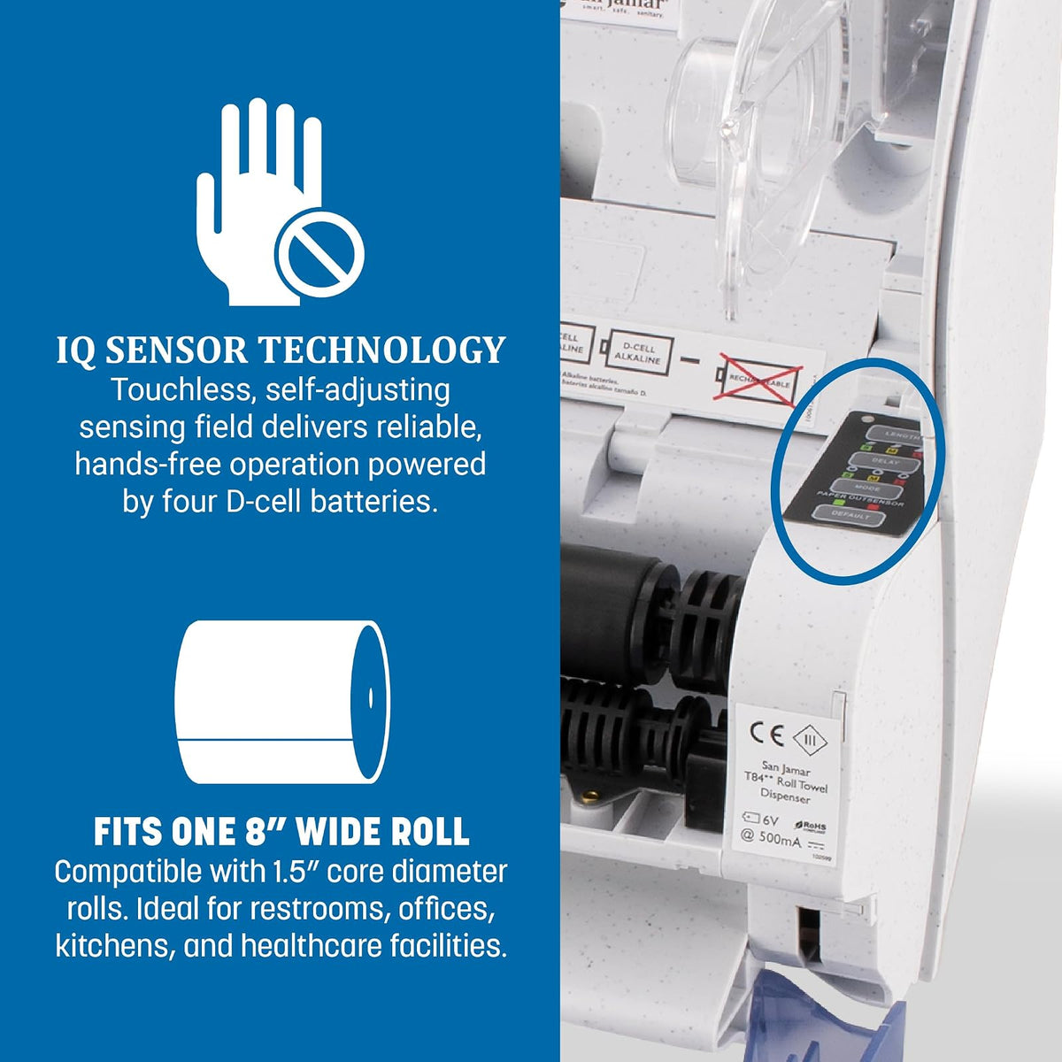 San Jamar - Dispensador de toallas de papel clásico Smart Essense - Dispensador electrónico de toallas para baño, cocinas y restaurantes, plástico, 9.75 x 14.50 x 12.50 pulgadas, azul