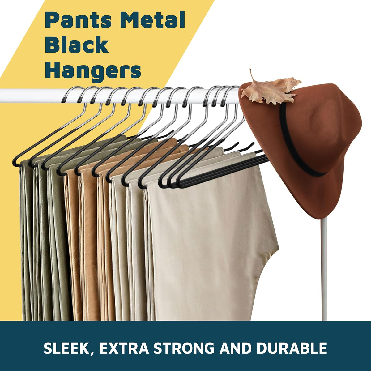 Lifemaster - Juego de 50 Perchas de Metal para Pantalones, Pantalones, Mantas y Jeans con Revestimiento de Goma y diseño Elegante de Extremo Abierto, Color Negro