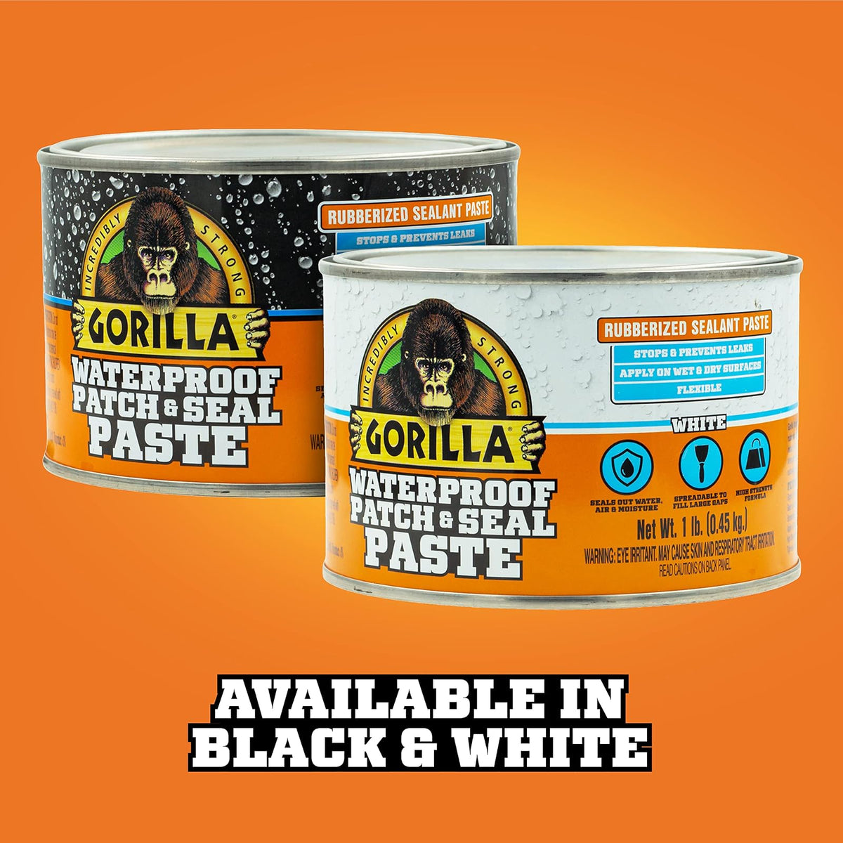 Gorilla - Pasta selladora de goma impermeable con parche y sello; color blanco; lata de 1 libra (paquete de 1)