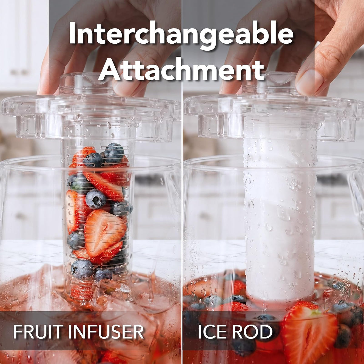 OVENTE - Jarra de agua para infusión de frutas de 2.5 l (85 onzas) con tapa extraíble y barra de infusor, jarra de bebidas acrílica sin BPA, ideal para bebidas con sabor a limonada, jugo, té helado y