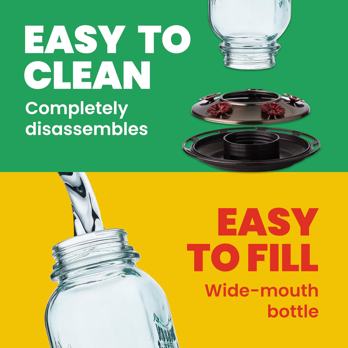 More Birds Hummingbird Feeder, Glass Hummingbird Feeders, 5 Feeding Stations, 25-Ounce Nectar Capacity, Mason Jar