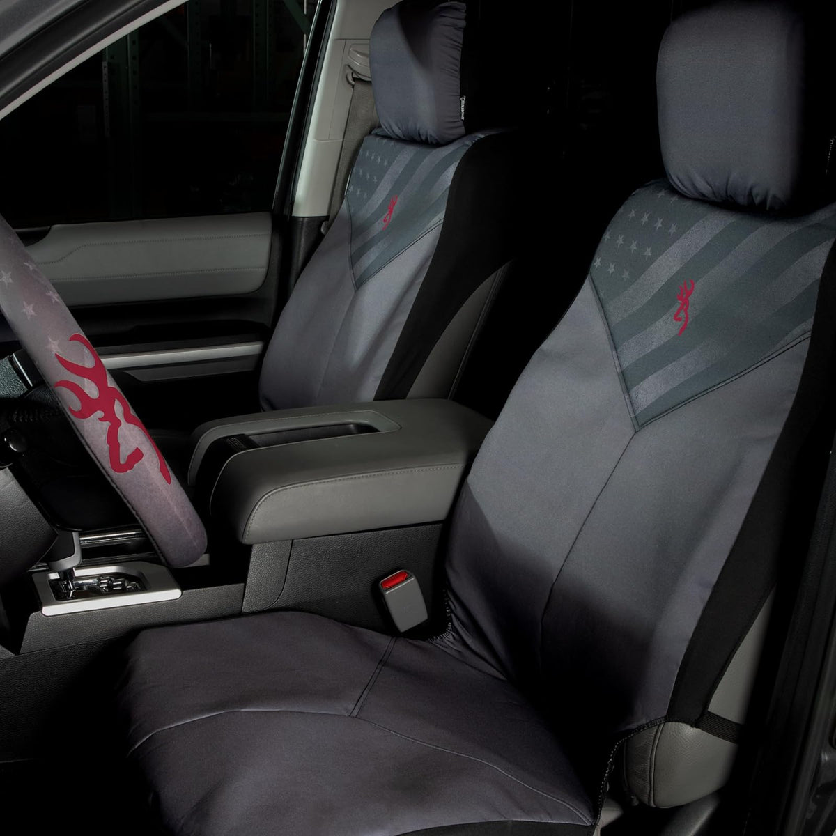 Browning Funda de Asiento Universal para Automóvil, Camión y SUV - Resistente al Agua, Gris/Bandera
