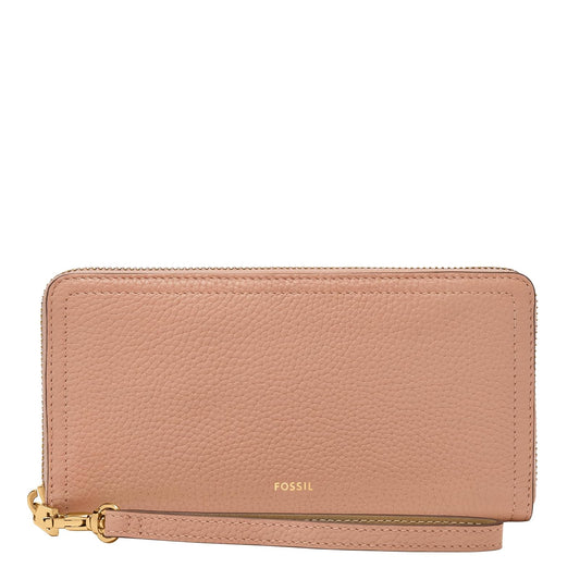 Cartera de mano con cremallera Fossil Logan de piel en color rosa para mujer
