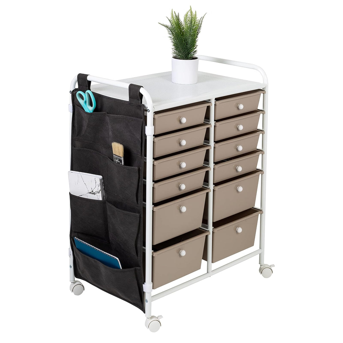 Honey-Can-Do Honey Can Do Carrito de almacenamiento con ruedas de metal de 12 cajones con bolsillos laterales CRT-09104 blanco