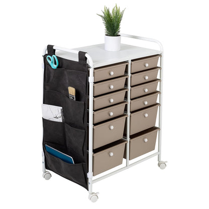 Honey-Can-Do Honey Can Do Carrito de almacenamiento con ruedas de metal de 12 cajones con bolsillos laterales CRT-09104 blanco