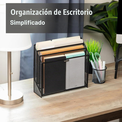 Mind Reader Vertical File Storage, Desktop Organizer, Workspace, Office, Metal Mesh, 12.5"L x 3.75"W x 11.5"H, Black