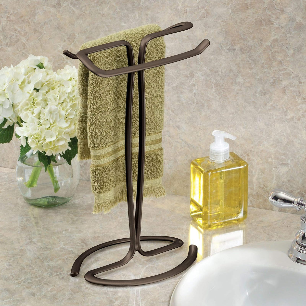 InterDesign Axis Toallero de pie, portatoallas pequeño de Metal para Lavabo, Bronce
