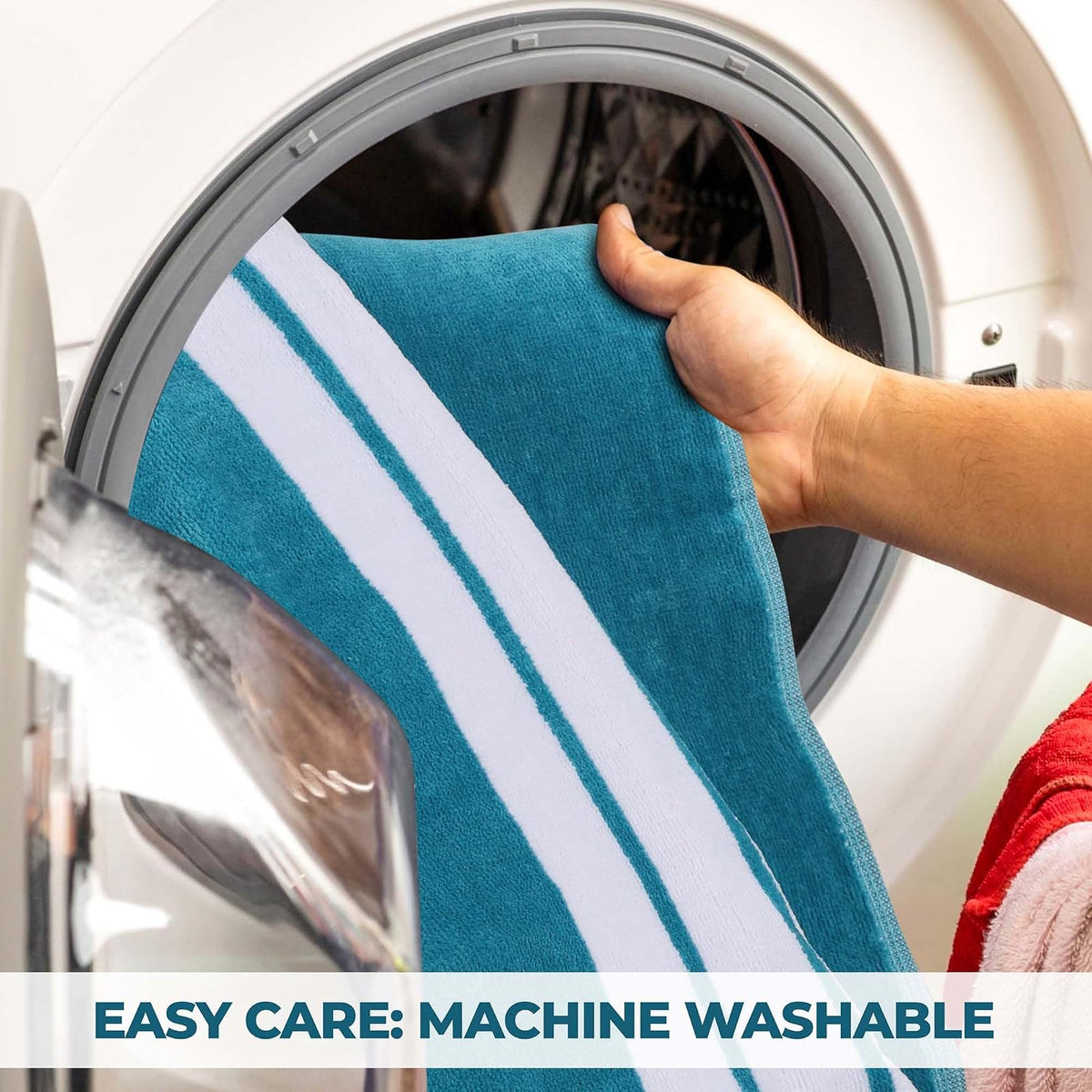 Superior Collection Luxurious Jacquard Cotton Beach Towels, Oversized, Turquoise Cabana Stripes