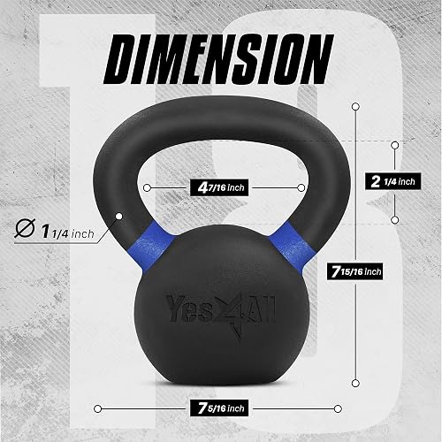 Yes4All Pesas Rusas para Ejercicio de Hierro Fundido con Revestimiento en Polvo, 4-32 kg o 9-71 lb Pesa Rusa, 4 6 8 10 12 14 16 20 24 32 Kgs Kettlebell en casa y Entrenamiento de Fuerza