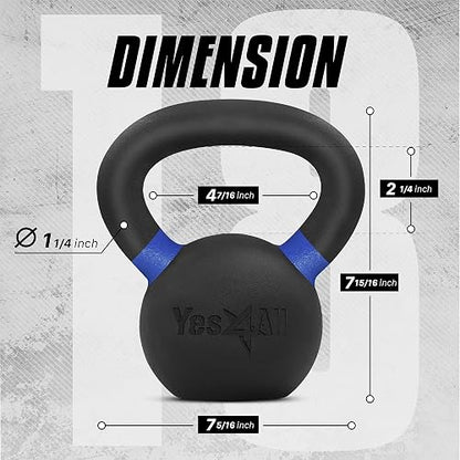Yes4All Pesas Rusas para Ejercicio de Hierro Fundido con Revestimiento en Polvo, 4-32 kg o 9-71 lb Pesa Rusa, 4 6 8 10 12 14 16 20 24 32 Kgs Kettlebell en casa y Entrenamiento de Fuerza