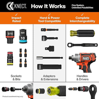 Klein Tools 653QS KNECT - Enchufe cuádruple, 12 tamaños en 3 enchufes, 4 en 1 con código de color SAE con clasificación de impacto, resistente, unidad de 1/4 y 3/8 pulgadas, eje de 3-1/2 y 6-1/2