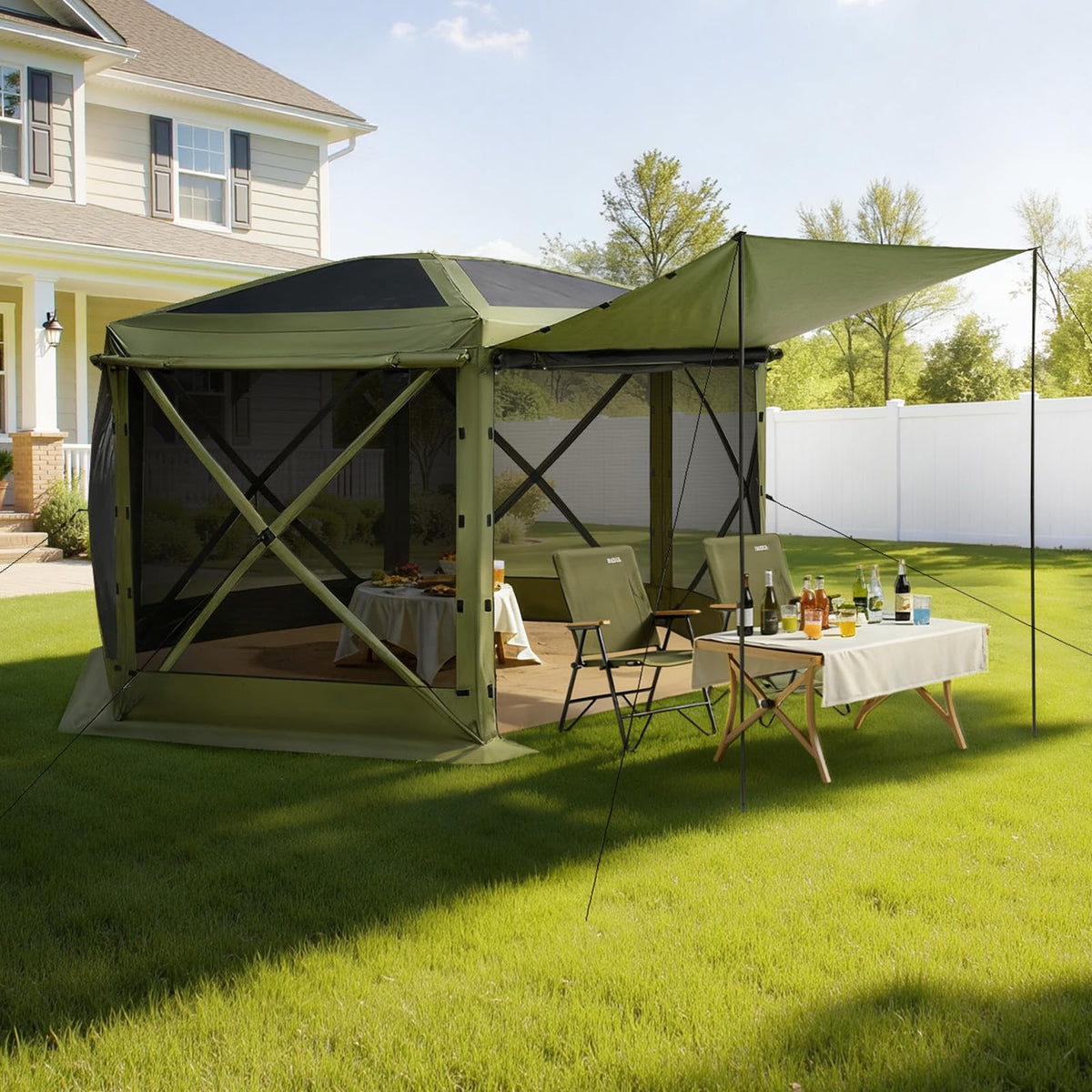 VEVOR Carpa Plegable de 6 Lados 3,6 x 3,6 m, Pérgola de Jardín con Techo Desmontable y Bolsa de Transporte, Carpa de Exterior para 8 a 10 Personas, para Fiesta, Camping, Playa, Patio, Jardín, Verde