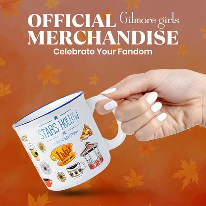 Silver Buffalo Gilmore Girls Luke's - Taza de cerámica para campista con estrellas huecas, 20 onzas