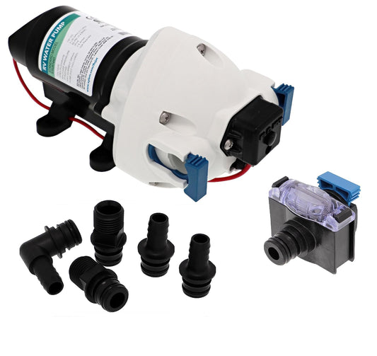 Flojet Bomba de Agua R3526144D para RV, 12 V CC, 3 Cámaras, 3 GPM, 50 PSI, Autocebante, Negro