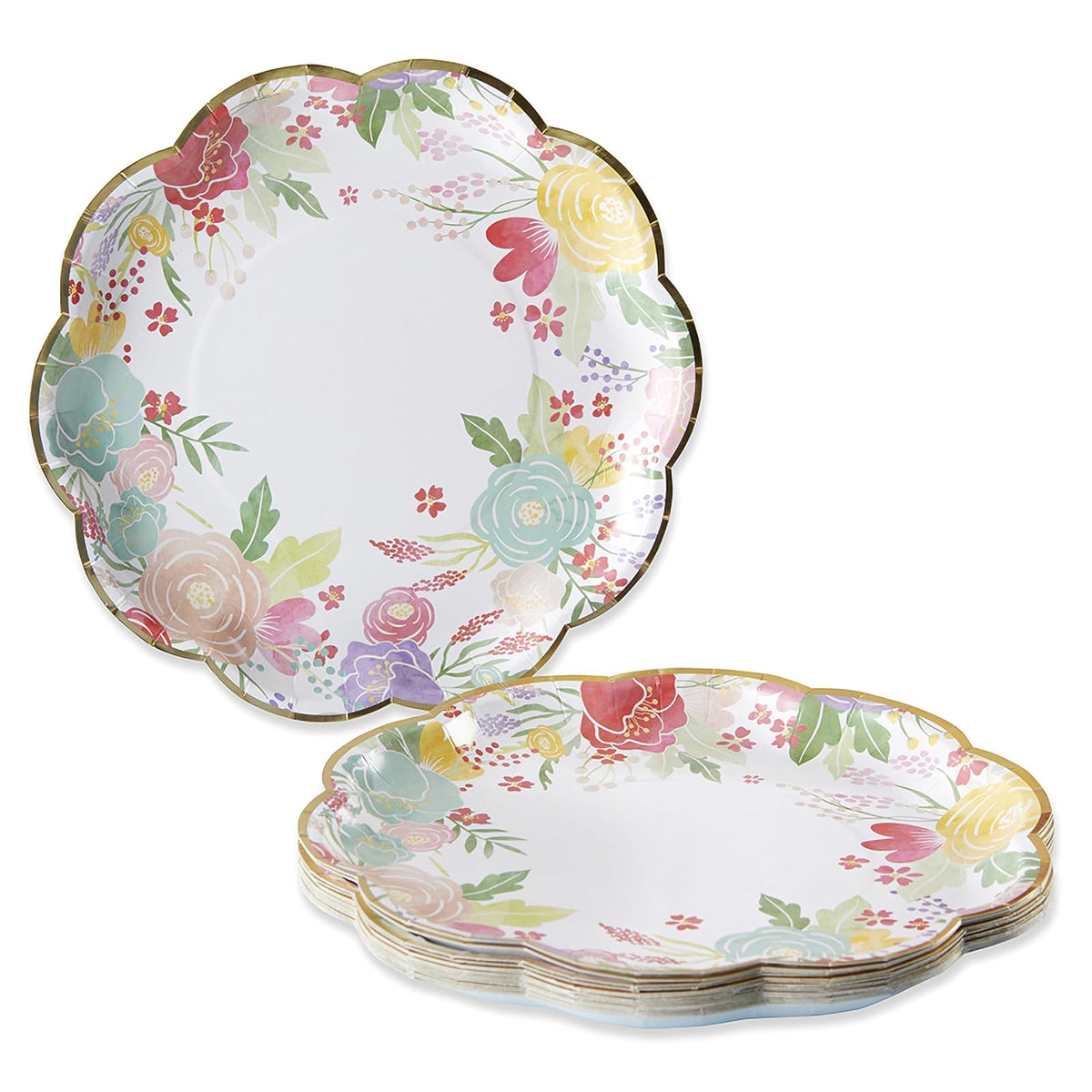 Kate Aspen Garden Blooms 9 pulgadas Platos de papel decorativos de alta calidad | Suministros de fiesta (350 g/m² de peso, juego de 16) - Perfecto para bodas, brunch de novia, baby shower