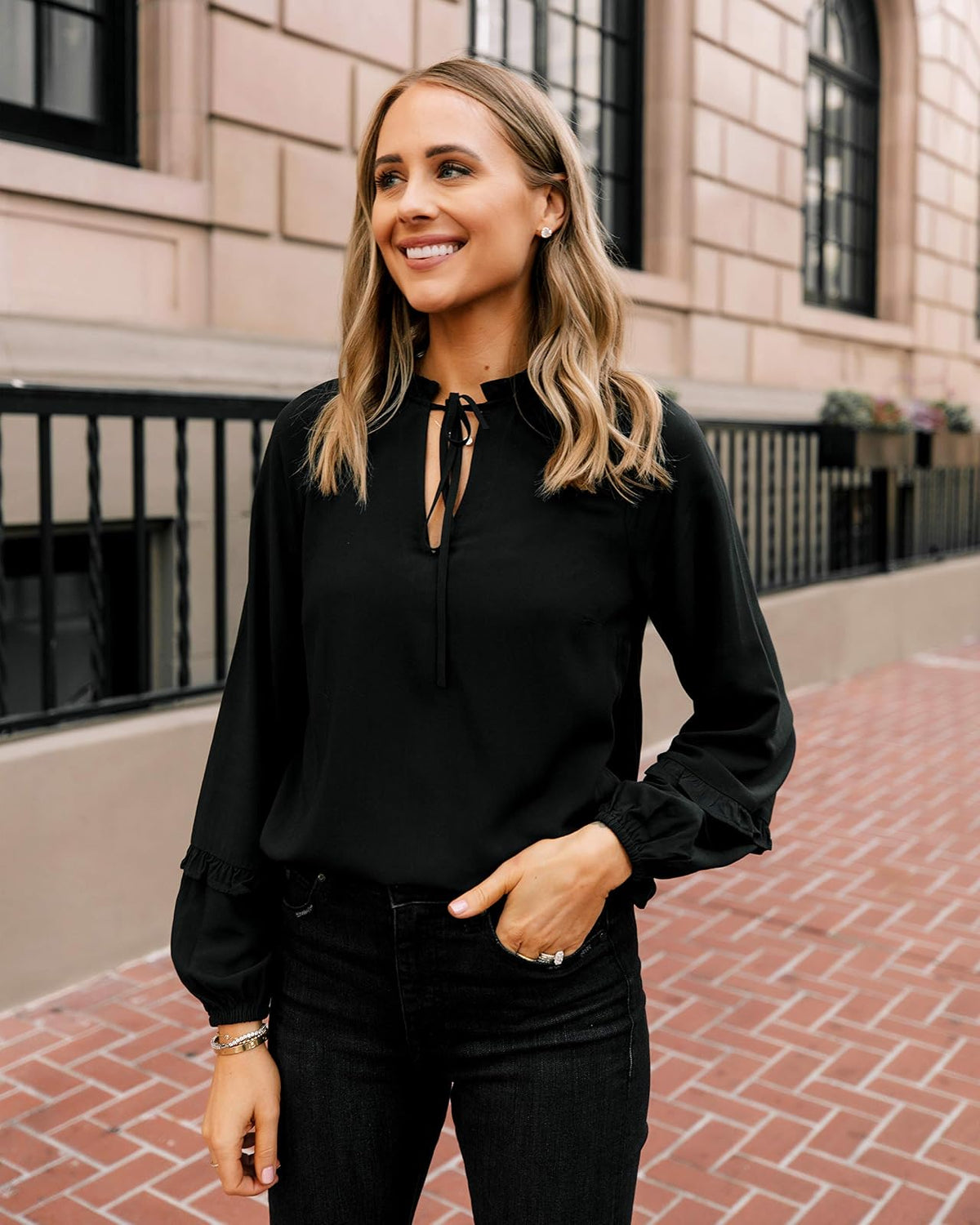 The Drop Top Para Mujer, con Cuello Volado y Manga Raglán, Negro, por @fashion_jackson