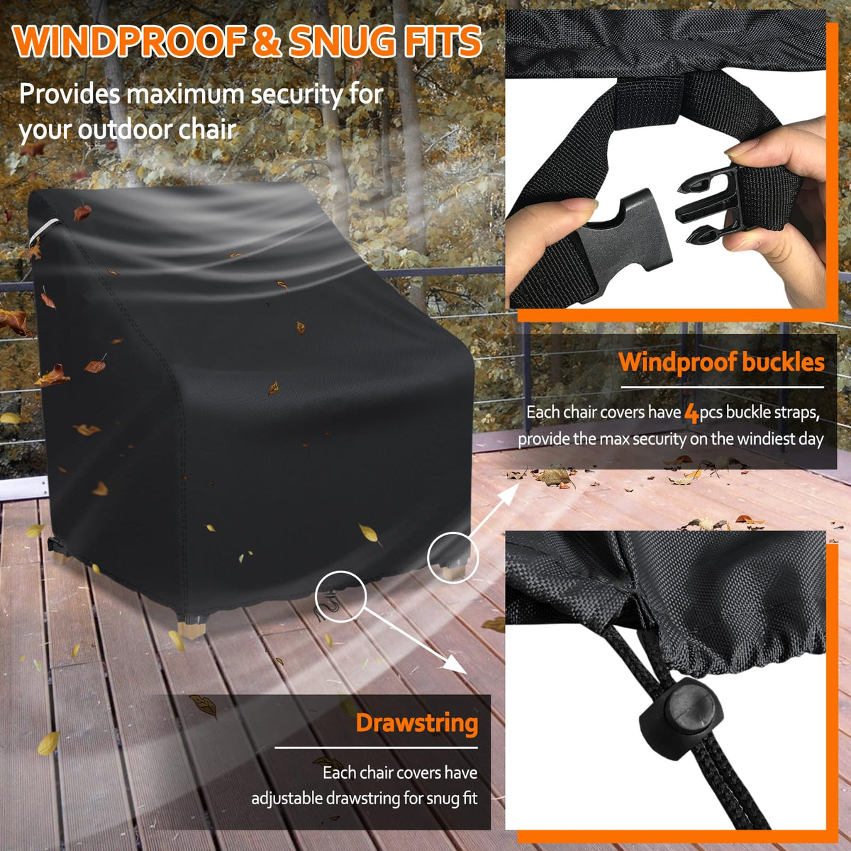 STARTWO Funda para Silla de Patio | Tamaño 32"W x 37"D x 36"H, 1 paquete, impermeable, fibra Oxford 600D