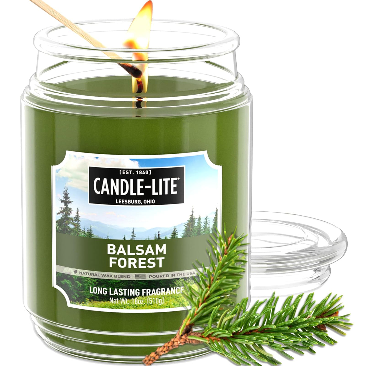 Candle-Lite Vela Perfumada en Tarro, 18 oz - Fragancia Bosque Balsam (NUEVO) - 18 oz
