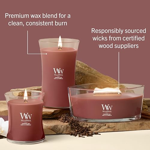 WoodWick - Vela grande de reloj de arena de canela, mezcla de soja de primera calidad, mecha de madera Pluswick, fabricada en Estados Unidos