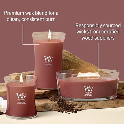 WoodWick - Vela grande de reloj de arena de canela, mezcla de soja de primera calidad, mecha de madera Pluswick, fabricada en Estados Unidos