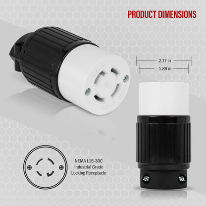 ENERLITES Conector de Cable de Bloqueo NEMA L15-30R 66802-BK | Negro, 30A, 250V, 3 fases, 3P, 4W, grado industrial, conexión a tierra, 1 paquete